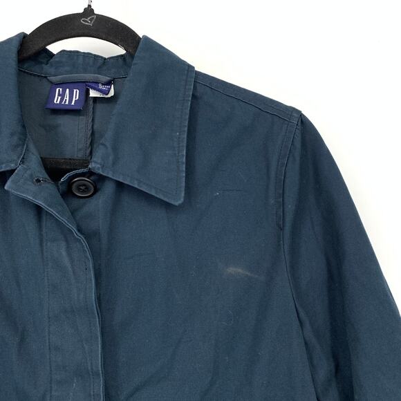 GAP Cotton Button Front Coat Womens Size Small Navy Blue Front Pockets - Picture 3 of 6